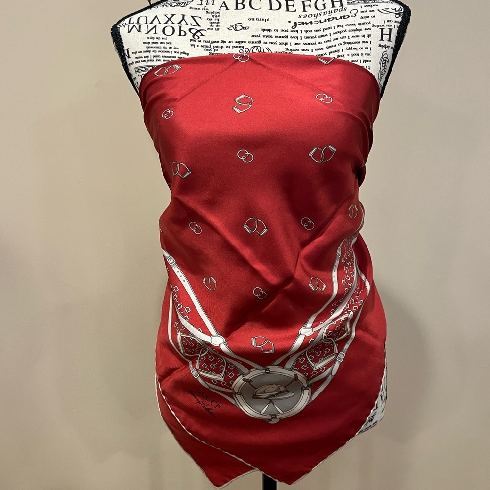 Gucci Red Anniversary Silk Equestrian Scarf - Picture 5 of 5